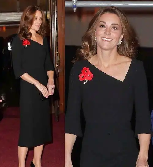 凯特王妃经典黑色系穿搭最爱配红色胸花,连衣裙穿出小蛮腰 凯特王妃经典黑色系穿搭最爱配红色胸花,连衣裙穿出小蛮腰