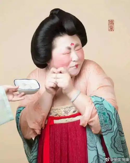  唐朝胖仕女吃汤圆组图走红真人我们找到了,简直太可爱了
