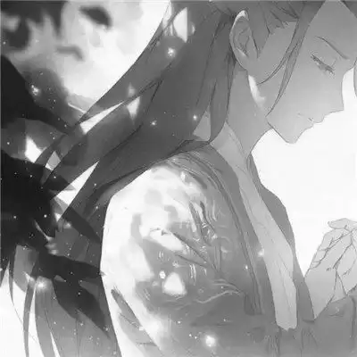  古风动漫情头黑白漫画一对