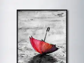  雨伞被风吹落欧式复古怀旧治愈系手绘装饰画