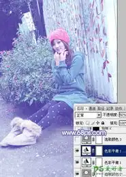  photoshop给街拍果子mm外景照片调出清新的淡蓝色冷艳色彩6