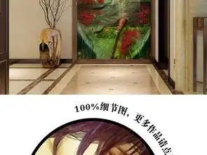  美人鱼玫瑰花现代治愈系欧式客厅玄关壁画
