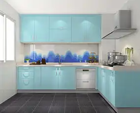  小清新厨房设计蓝色系厨房装修效果图