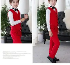  红色儿童西服男童小西装套装花童礼服中大童男孩钢琴演出服韩版冬