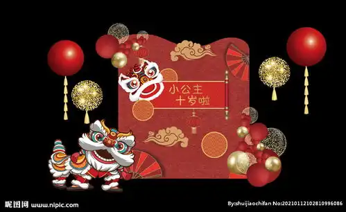  红金红色喜庆舞狮主题图片