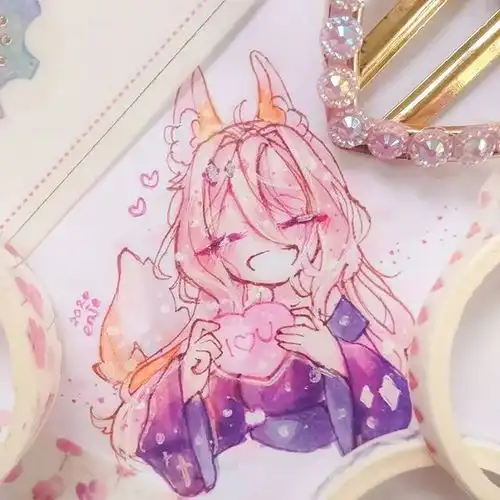  粉色系少女心元素动漫插画