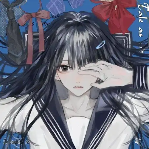  动漫女头蓝色系手绘女生头像壁纸