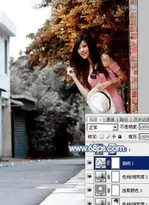  photoshop跳出黄色梦幻的街道外拍女生照片