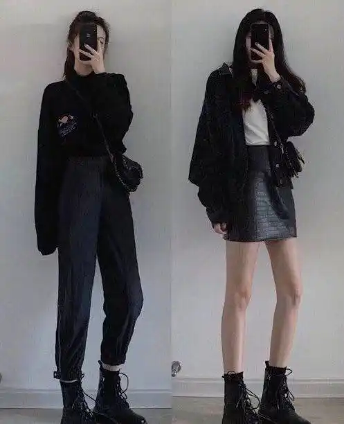  上上下下穿一身黑色,不管是裙装还是裤装,都能显出早春的气息