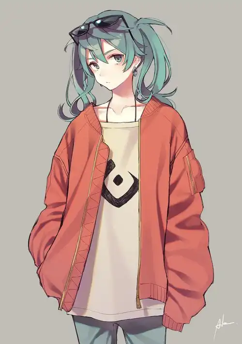  二次元夹克衫动漫少女,英姿飒爽